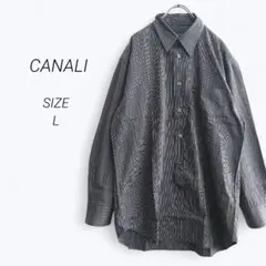 a4404▶カナーリ　長袖シャツ【L】ストライプ　イタリア製　綿100%　春秋のサムネイル