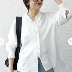 SHIPS any:コットン サテン フリル Vネック ブラウス