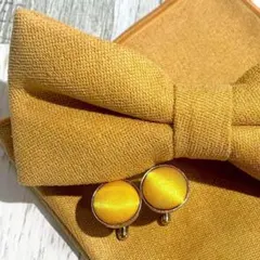 ☆蝶ネクタイ　チーフ　カフス　イエロー　マスタード　結婚式　披露宴　Wch