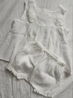 【新品未使用】LaStellaホワイト コットンレースシャツ上下セット