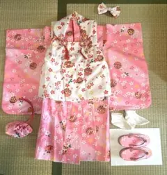 七五三　753　３歳　着物　6点セット　女の子　ピンク　白