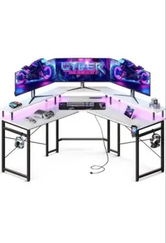 ゲーミングデスク 幅100×奥行75cm モニターアーム専用スペース 二段天