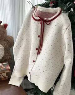 シーイン DAZY ラウンドネック ドット柄 セーター アプリコット