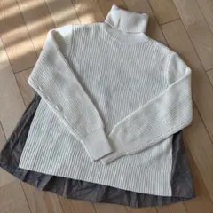 Mila Owen アイボリー タートルネックニット チェック柄