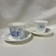 ナルミ　カップ＆ソーサー　2客　セット　未使用品　青花　ボーンチャイナ