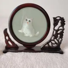 猫の刺繍 木製フレーム 置物