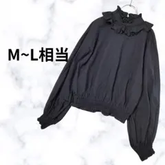メルロー♪フリルネック ブラウス M~L相当 長袖 ギャザー 黒 バックジップのサムネイル