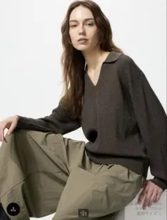 ユニクロ　ウォッシャブルニットリブポロセーター