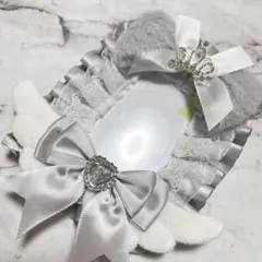 B8 グレー系猫耳リボン トレカケースデコ 硬質ケースデコ レースデコ 推し活