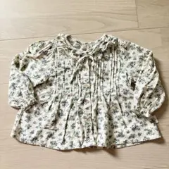 韓国子供服 Cutemilybaby 花柄長袖トップス 首元フリル リボン