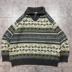 幾何学模様 ハーフジップ ニット セーター US古着