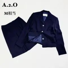 ウール100% スカートスーツ セットアップ ダークネイビー M相当 日本製