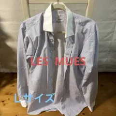 LES MUES ノンアイロン 長袖シャツ 白/青ストライプ