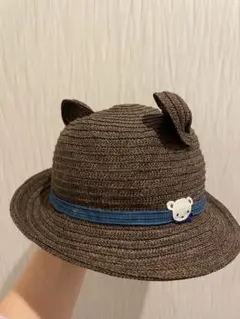 familiar ブラウン 耳付き　麦わら帽子 クマモチーフ　ファミリア
