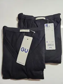 GUコットン100% VネックTシャツ ブラック２着