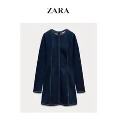 ZARA ダークブルー 長袖ミニワンピース Ssize
