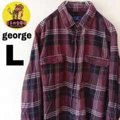 USA古着 george　ネルシャツL　ブラウンブラック　チェック