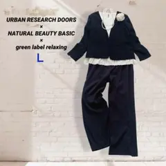 【極美品】★Doors　ママスーツ３点　ジャケット/ブラウス/パンツ　濃紺　Ｌ