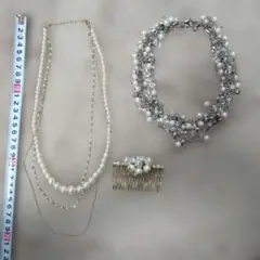パールネックレスとパールかんざしの3点セット