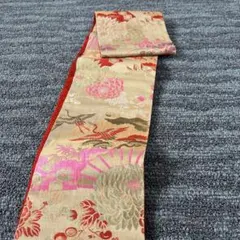 古布　子ども用袋帯 鶴と花のデザイン 絹製