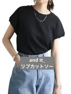 and it_ リブフレンチスリーブシンプルカットソー　黒
