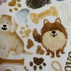 USA生地 タイムレストレジャー　　ドッグ　犬　ブラウン系生地　ハギレ　50cm