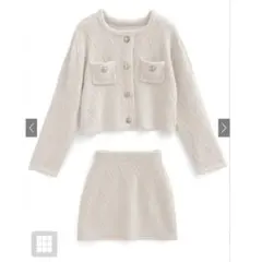 ツイードニットジャケット×ミニスカートセットアップ　アイボリー