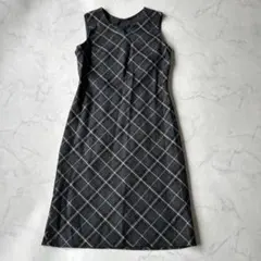 COMME CA ISMノースリーブワンピース チェック柄 M ウール混 グレー