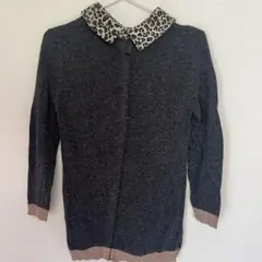 ZARAKNIT レオパード柄襟 グレー 長袖カーディガン
