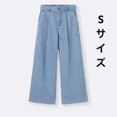 gu ライトデニムベルテッドワイドパンツ