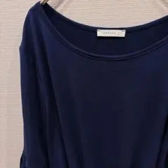 美品✨【XL】ネイビー フリル袖チュニック 無地 レディース トップス大人女子