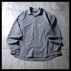 90s ラルフローレン BD 短丈 ギンガムチェック シャツ 長袖 グリーン L