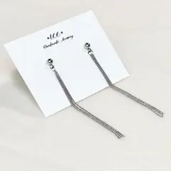 639◆シルバーチェーン　シンプル　大ぶりロング　ハンドメイドピアス　イヤリング