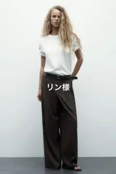 ZARA ダークブラウン ストライプ ダブルパンツ