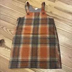 オレンジ系チェック ジャンバースカート