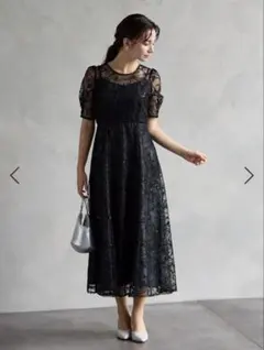 【美品】AIMER | エメ ビオラモチーフスパンコール刺繍ドレスSのサムネイル