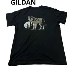 GILDAN ウルフ アニマルプリント Tシャツ M 黒 オオカミ 月 満月のサムネイル