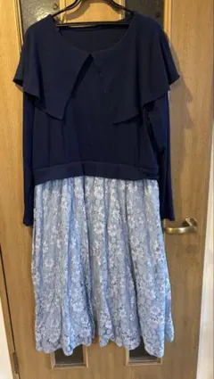 ネイビー 大きい襟付き ロングワンピース　大きいサイズ