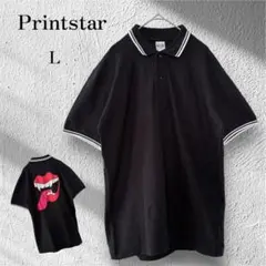 プリントスター 半袖ポロシャツ バックデザイン カジュアル 黒 Lのサムネイル