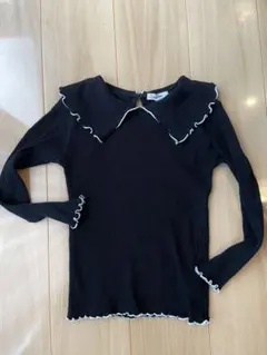 【GLOBAL WORK】黒 フリル襟 長袖カットソー 130