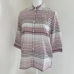 【美品】ピッコーネ　ブラウス　チェック　透け感あり　丸襟