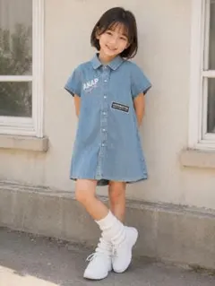 ANAP デニムシャツワンピース 120cm 半袖 ワンピース 女の子のサムネイル