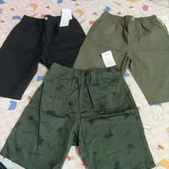 しまむら　西松屋　ハーフパンツ　ボトムス　130サイズ 3点セット　黒カーキ柄