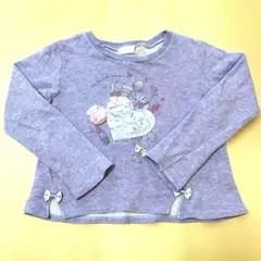 mezzopianoメゾピアノハート刺繍 長袖カットソー 120cm 紫パープル