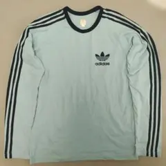 オールドアディダス スリーライン入りロンT スカイブルー 水色 トレフォイルロゴ