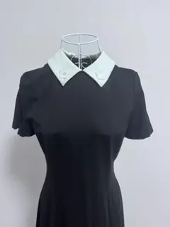 MARY QUANT ブラック ホワイトカラー 半袖ワンピース