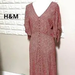 新品 未使用 H&M レディース ロング ワンピース 赤 小花柄 S