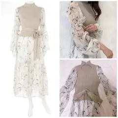 【MERCURYDUO】フラワードッキングティアードニットワンピース