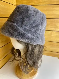 GU フェイク　ファーバケットハット　グレー　帽子　レディース