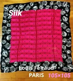 k*y様 ルイ•フェロー大判シルクスカーフ　ピンク黒のドット薔薇105×105